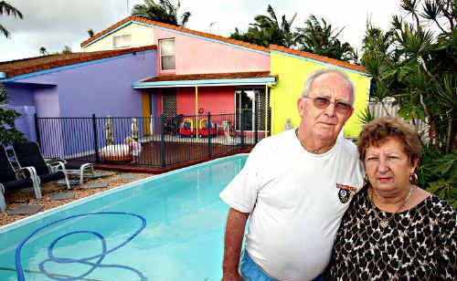 Hoping to sell: Hilton and Hazel Parker could lose some of their pool as road widening takes place to allow a bus station. Hoping to sell: Hilton and Hazel Parker could lose some of their pool as road widening takes place to allow a bus station.